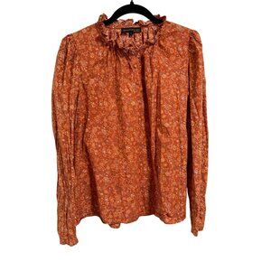 House of Harlow 1960 Floral Wallis Rust Ruffle Blouse Size L